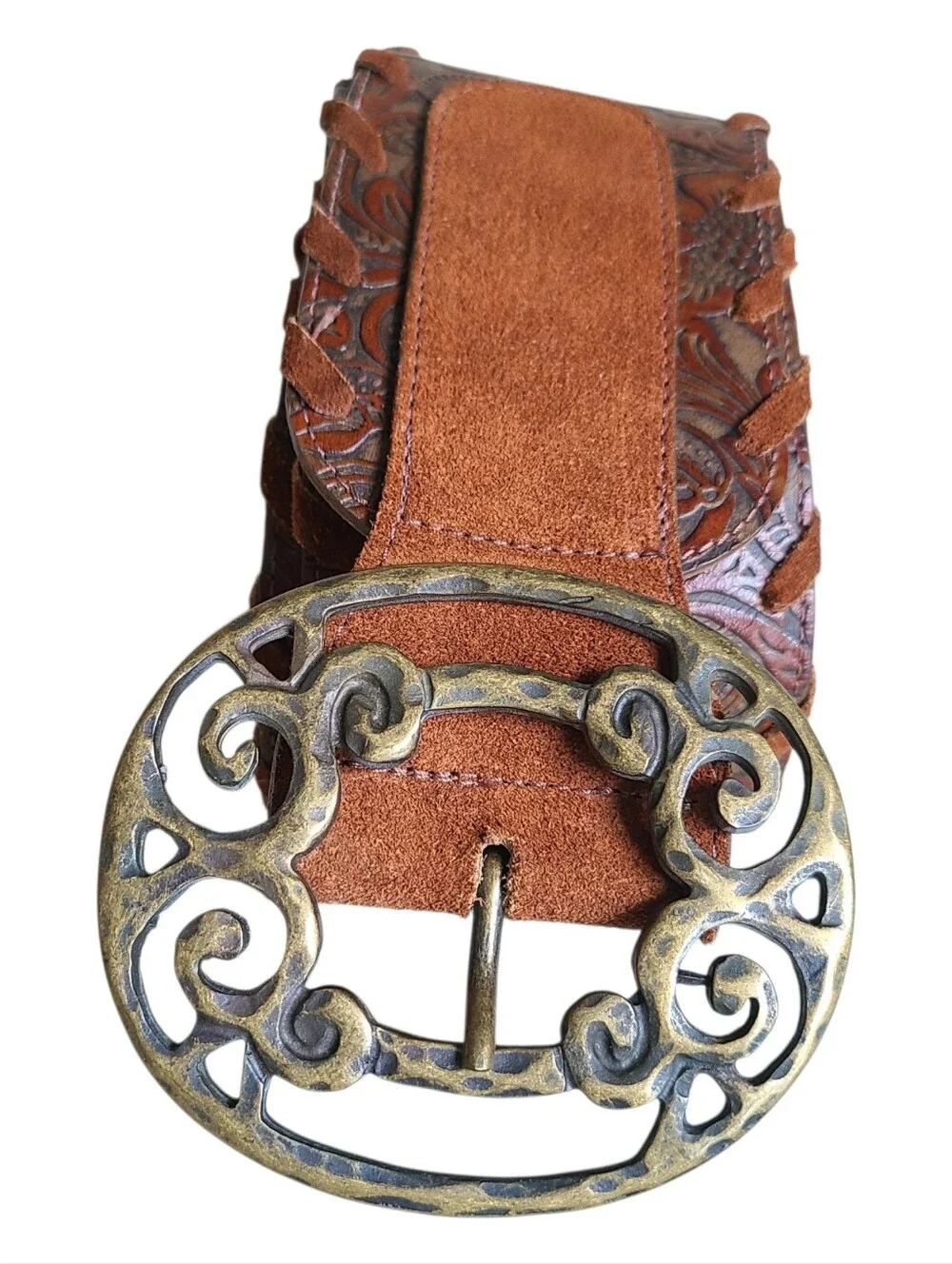leatherock san diego handcrafted genuine leather wide boho statement belt sz 36